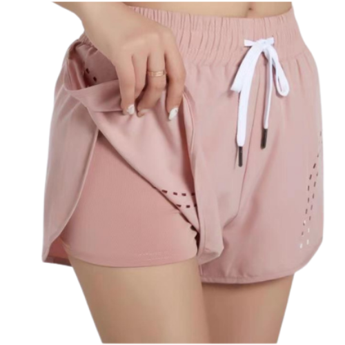 Sweat-absorbent and breathable double layer sports three-quarter shorts for women