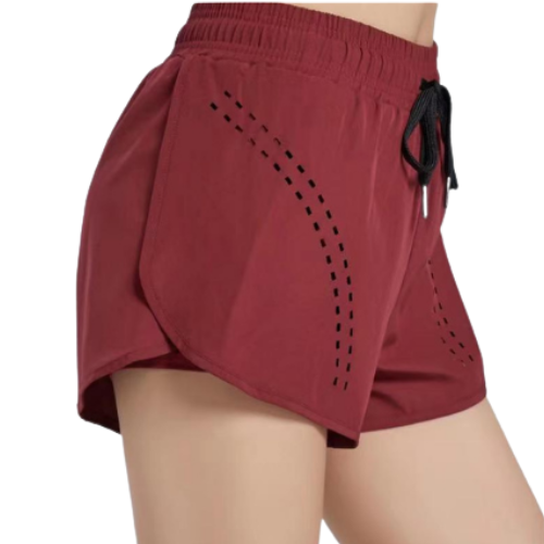 Sweat-absorbent and breathable double layer sports three-quarter shorts for women