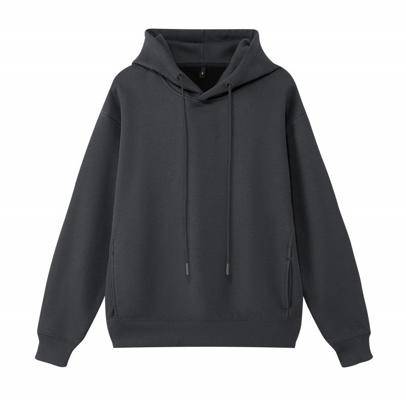 Polyester cotton drop shoulder hoodie side pockets