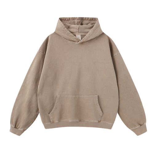 Heavy Salt Water Washed Distressed Pullover Hooded Sweatshirt-420g