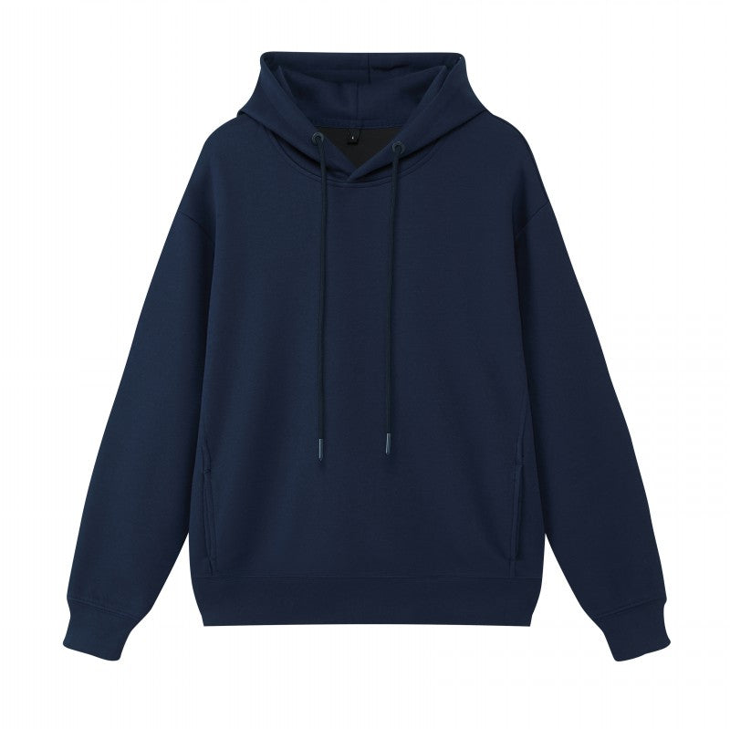 Polyester cotton drop shoulder hoodie side pockets
