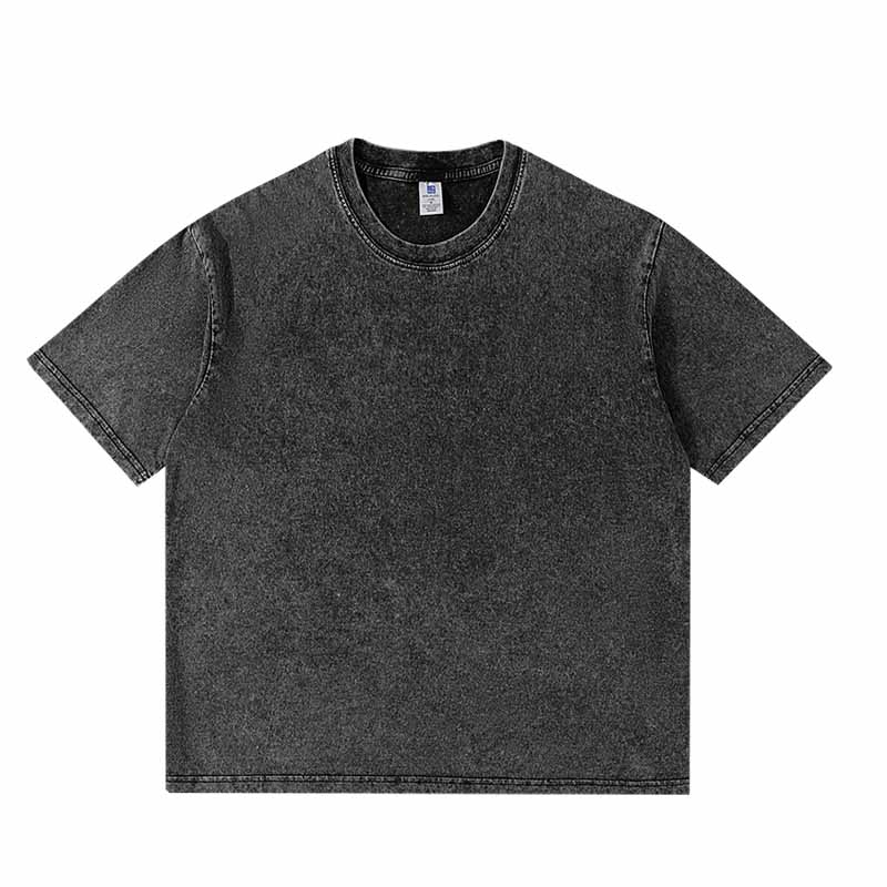 Dropped Shoulder Washed Distressed Short-Sieeved Cotton Round Neck T-Shirt 250g