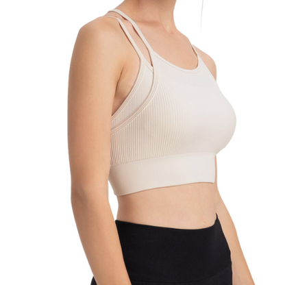 Spaghetti Straps Fake Two Piece Sports Bra Yoga Fitness Tank Top